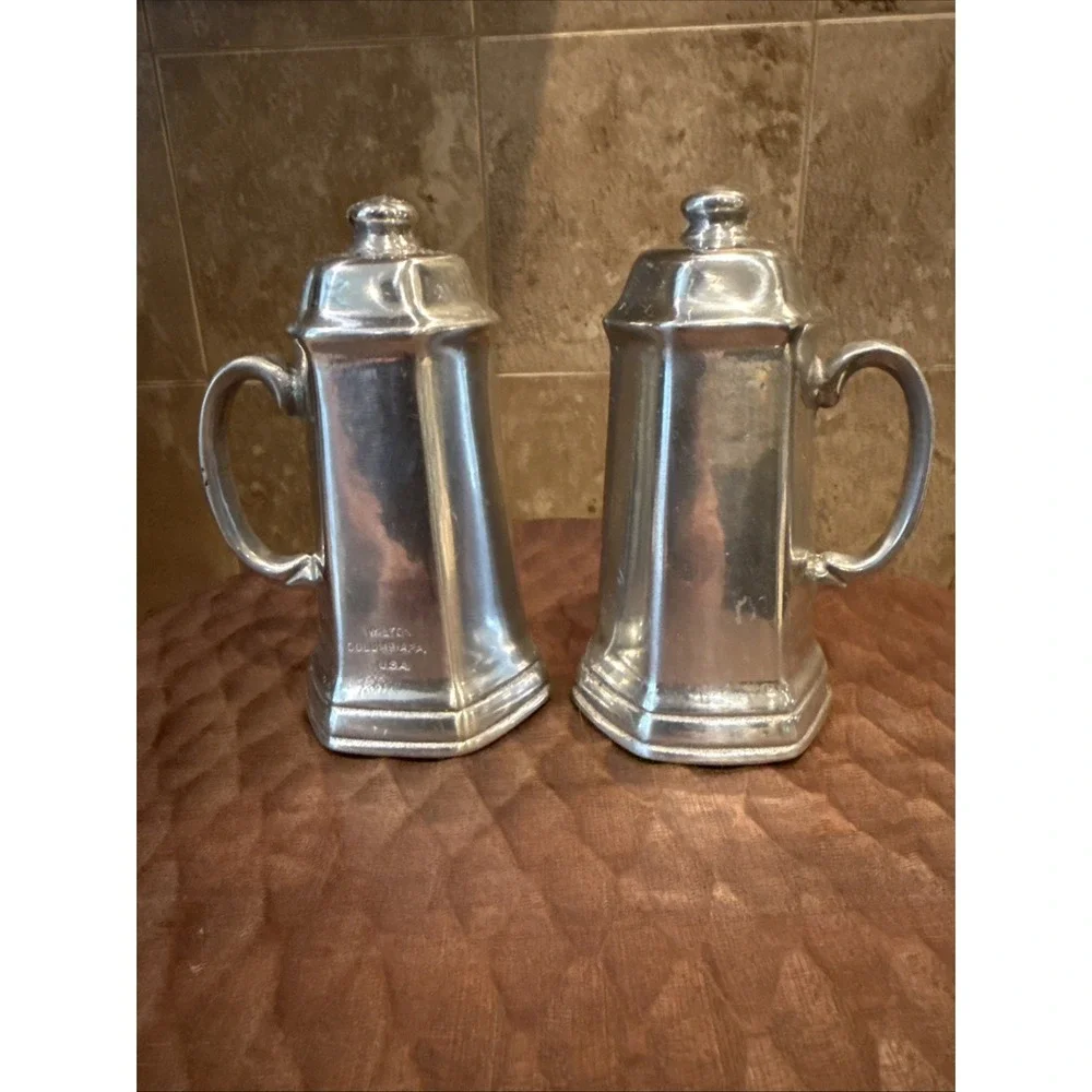 Wilton Pewter Salt & Pepper Shakers Vintage 4.5 Made In USA Set of 2 Vintage MCM